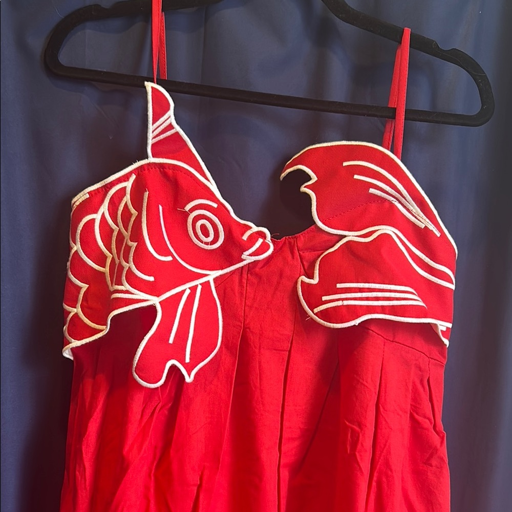 - Red Maxi Dress with White Trim